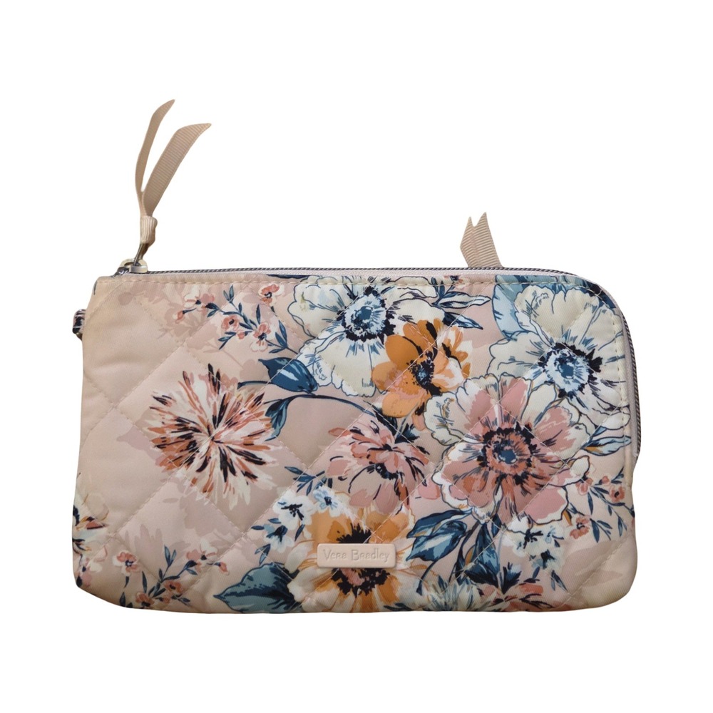 Vera Bradley Quilted Floral Zip Around Wallet Peach Blue Botanical Organizer